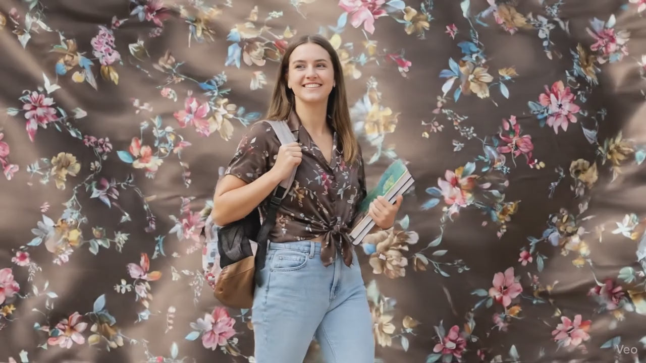 Brown Glossy Digital print Pure cotton Fabric