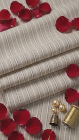 Classic Beige Striped Premium Cotton-Linen 60 Lea Fabric