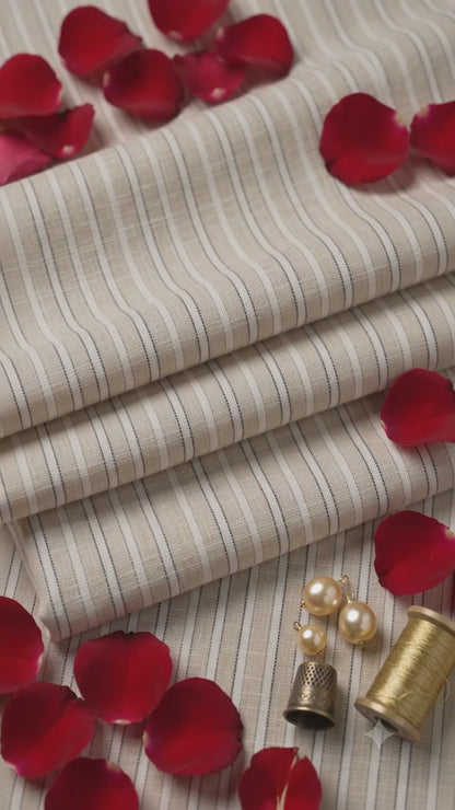 Classic Beige Striped Premium Cotton-Linen 60 Lea Fabric