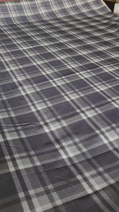 Charcoal & white Herringbone Plaid – Premium Cotton-Linen Blend Fabric