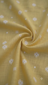 Elegant Lemon Yellow Cotton-Linen Fabric with Traditional Butti Weave