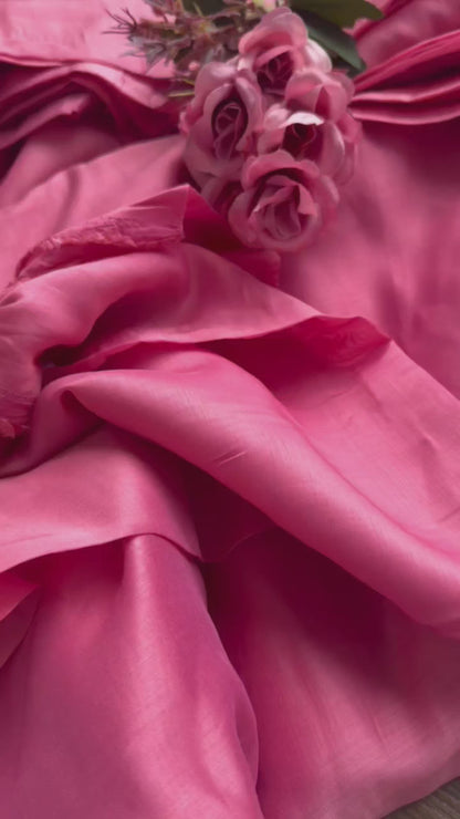 Elegant Rose Pink Mul Chanderi Fabric (Big Width)