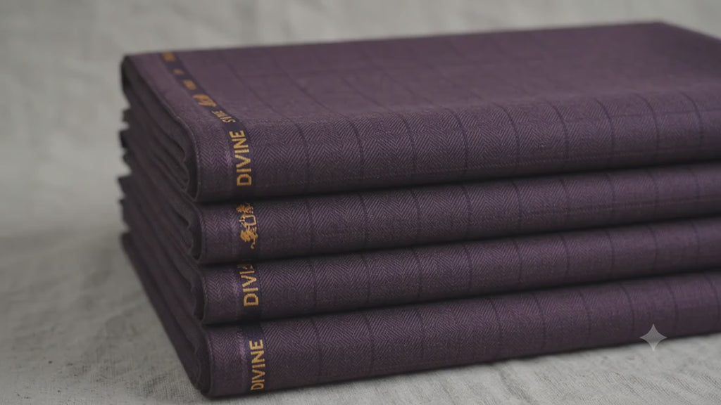 Premium Deep Plum Herringbone Check Suiting Fabric