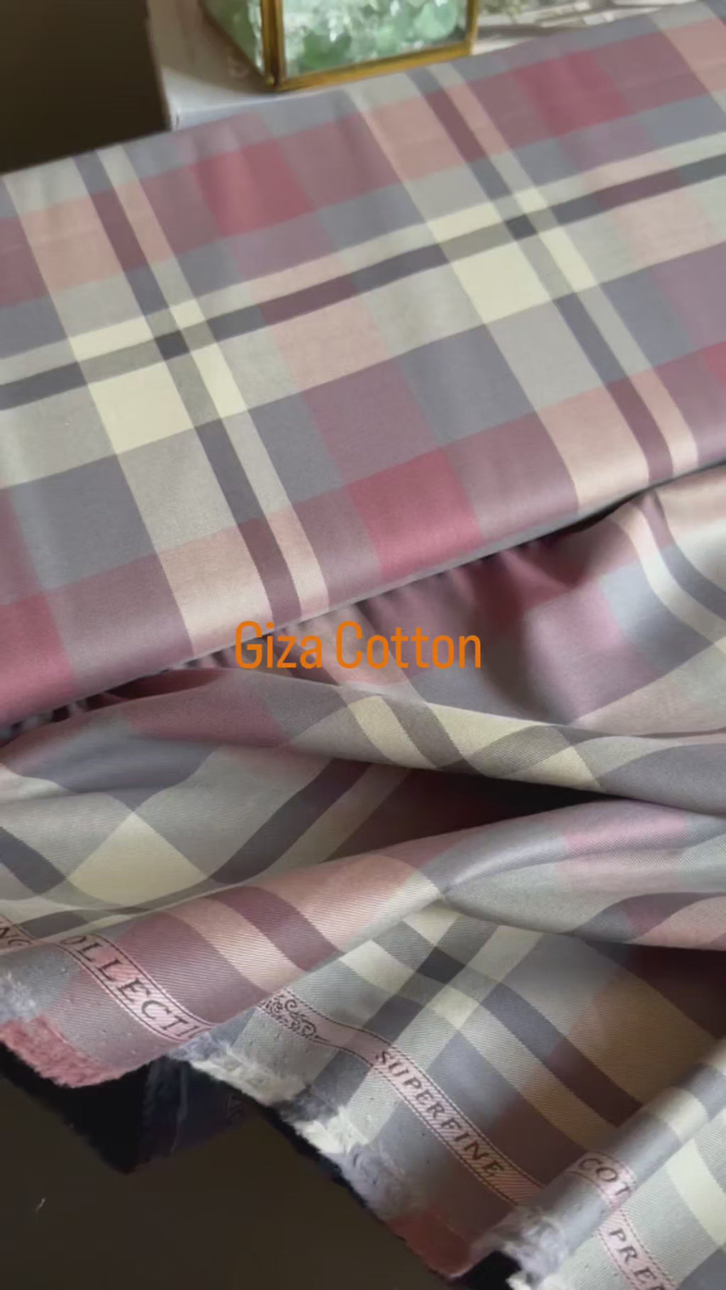 Premium Giza Cotton Plaid Shirt Fabric - Muted Plum & Grey