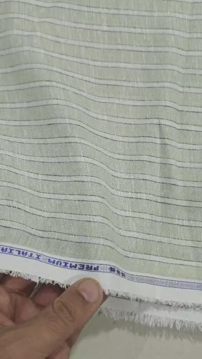 Sage Green & White Striped Cotton-Linen 60 Lea Fabric