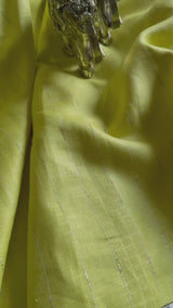 Sun-Kissed Lemon Yellow 100% Pure Linen Fabric with Metallic Pinstripe (0%Cotton)