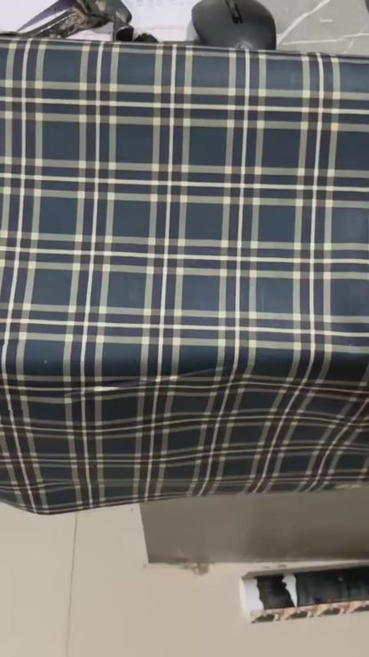 Classic Dark Navy & Cream Checkered  Digital Print Shirting Fabric