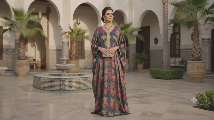 Geometric Elegance: Digital Printed Glossy Zimmi Chu Fabric