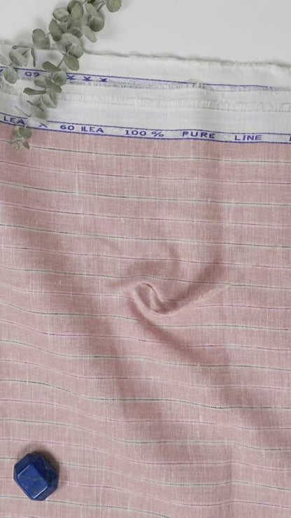 Premium 60 Lea 100%Pure Linen – Dusty Rose Pinstripe(No Cotton)