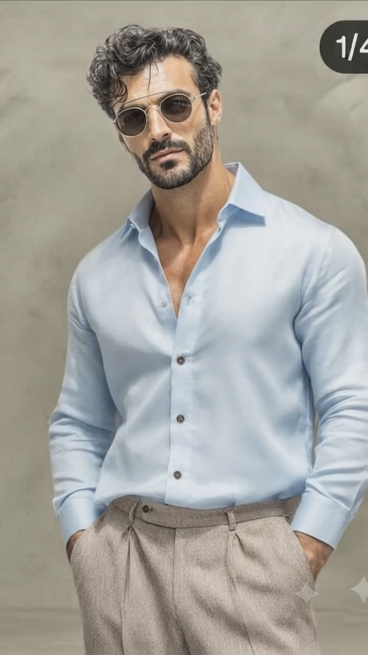 Siyaram’s Breezy Light Blue Superfine Sustainable Bamboo Shirting Fabric | Cadini Italy Collection