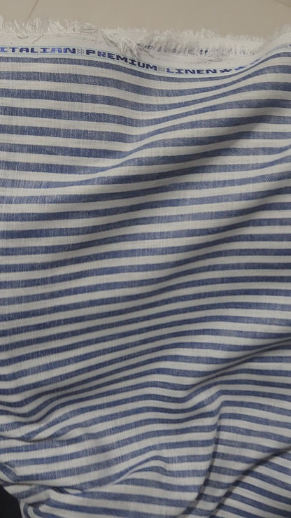 Italian Premium Pure cotton Linen – Classic Blue & White Nautical Stripe Fabric