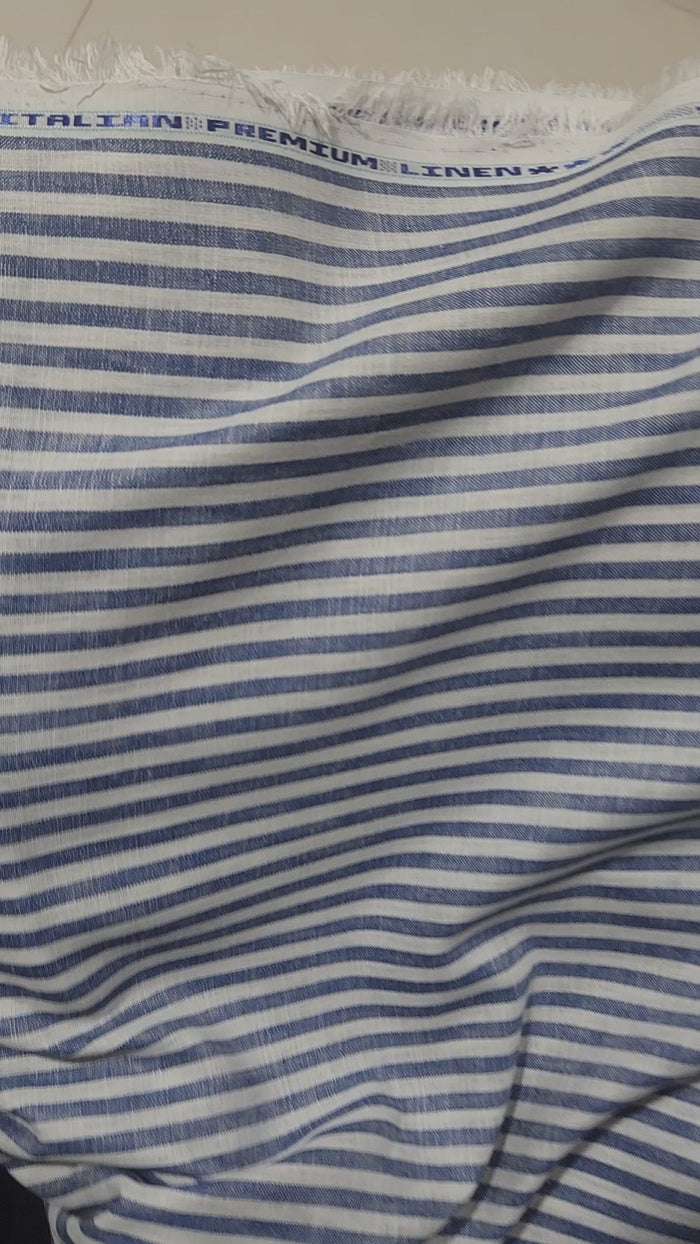 Italian Premium Pure cotton Linen – Classic Blue & White Nautical Stripe Fabric