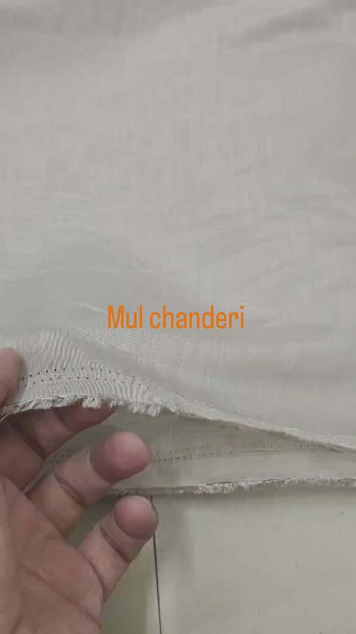 Ethereal Grey Mul Chanderi silk Big Width Fabric