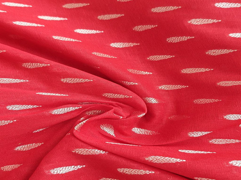 Red Self Weaved Bengal Butti Cotton Fabric