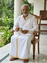 White 100% Pure Linen with Yellow  stripes (No cotton)