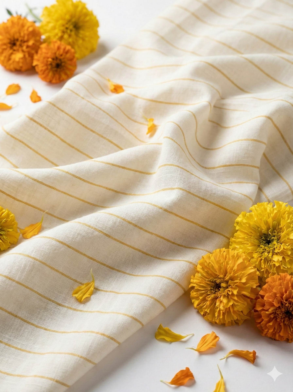 White cotton Linen with beige Thin stripes