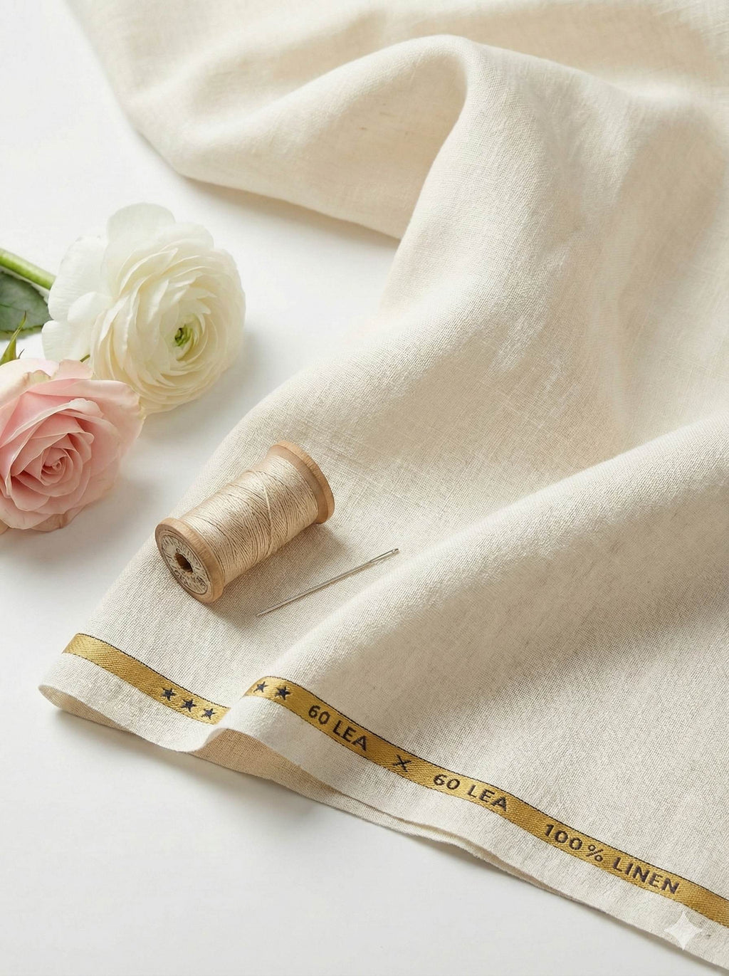 Off-white 100% Pure Linen Fabric (0% Cotton)