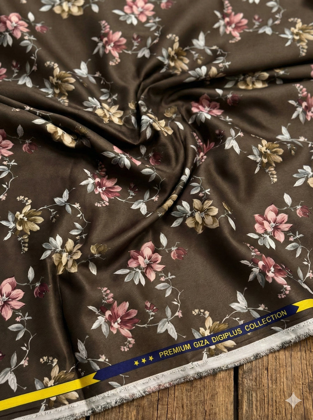 Brown Glossy Digital print Pure cotton Fabric