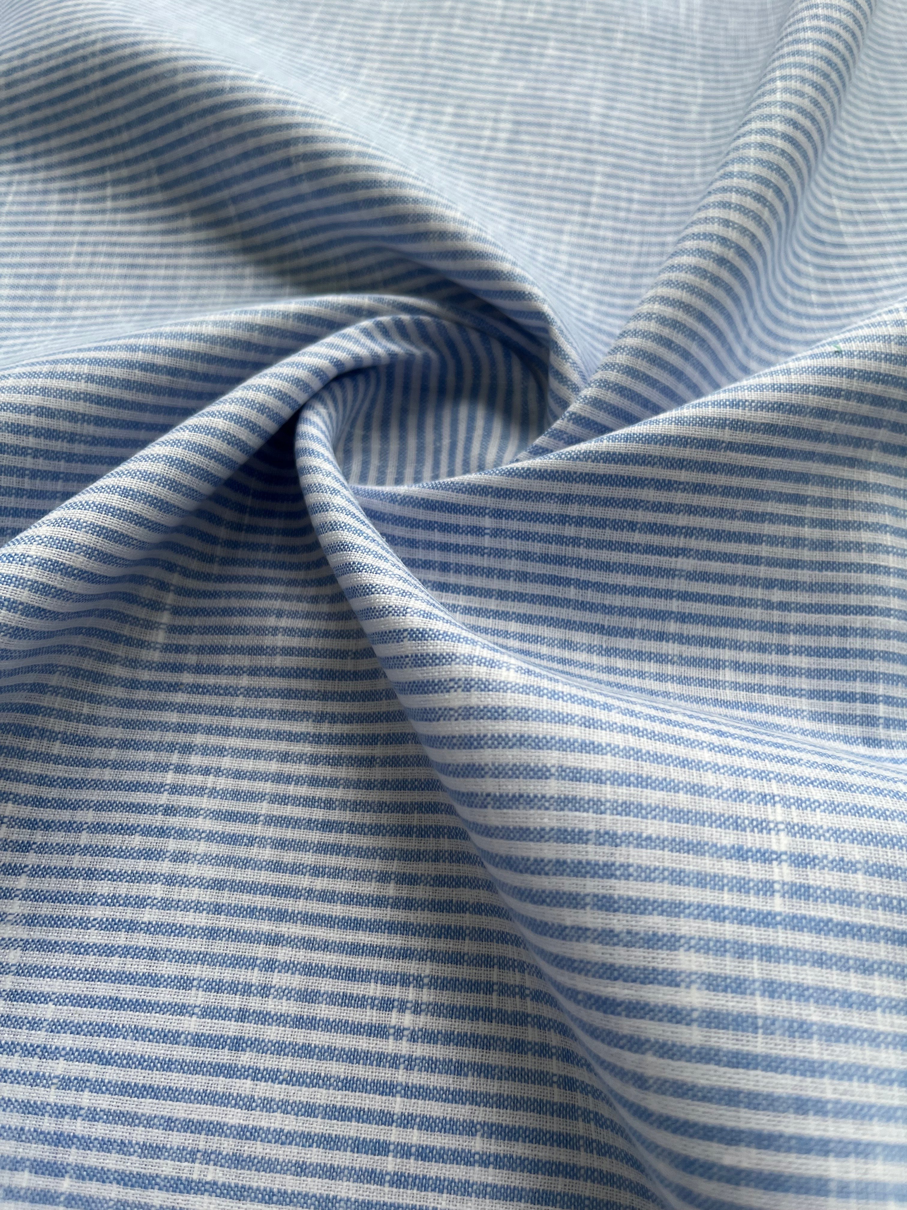 Blue white  Stripes Premium Italian Linen Fabric (60 lea)