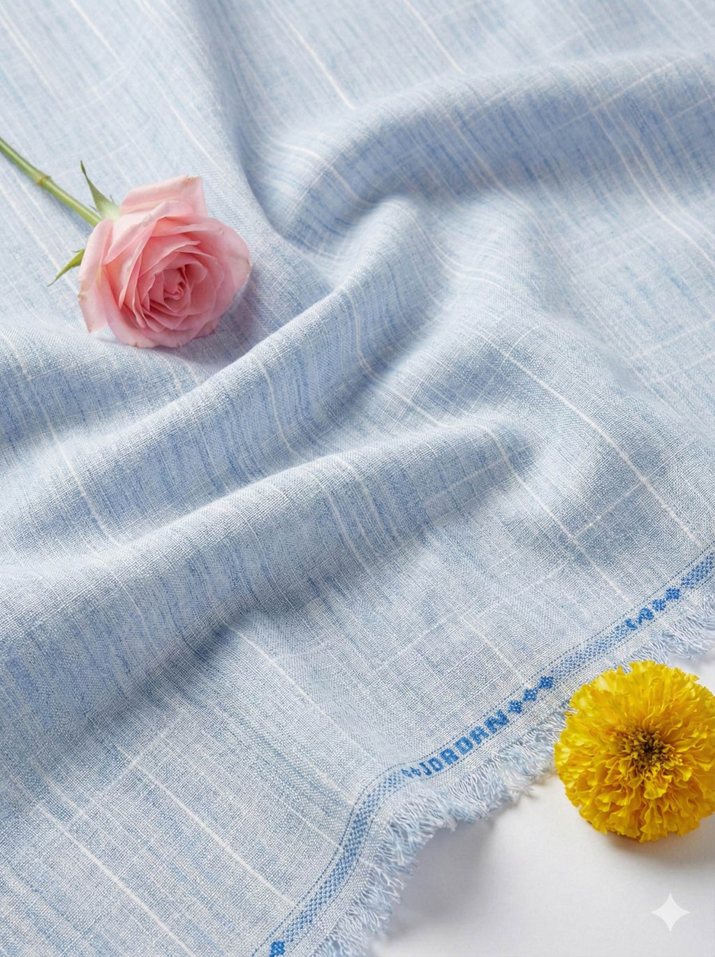 Light Blue & White Dual Color Cotton Linen Fabric (60 lea)