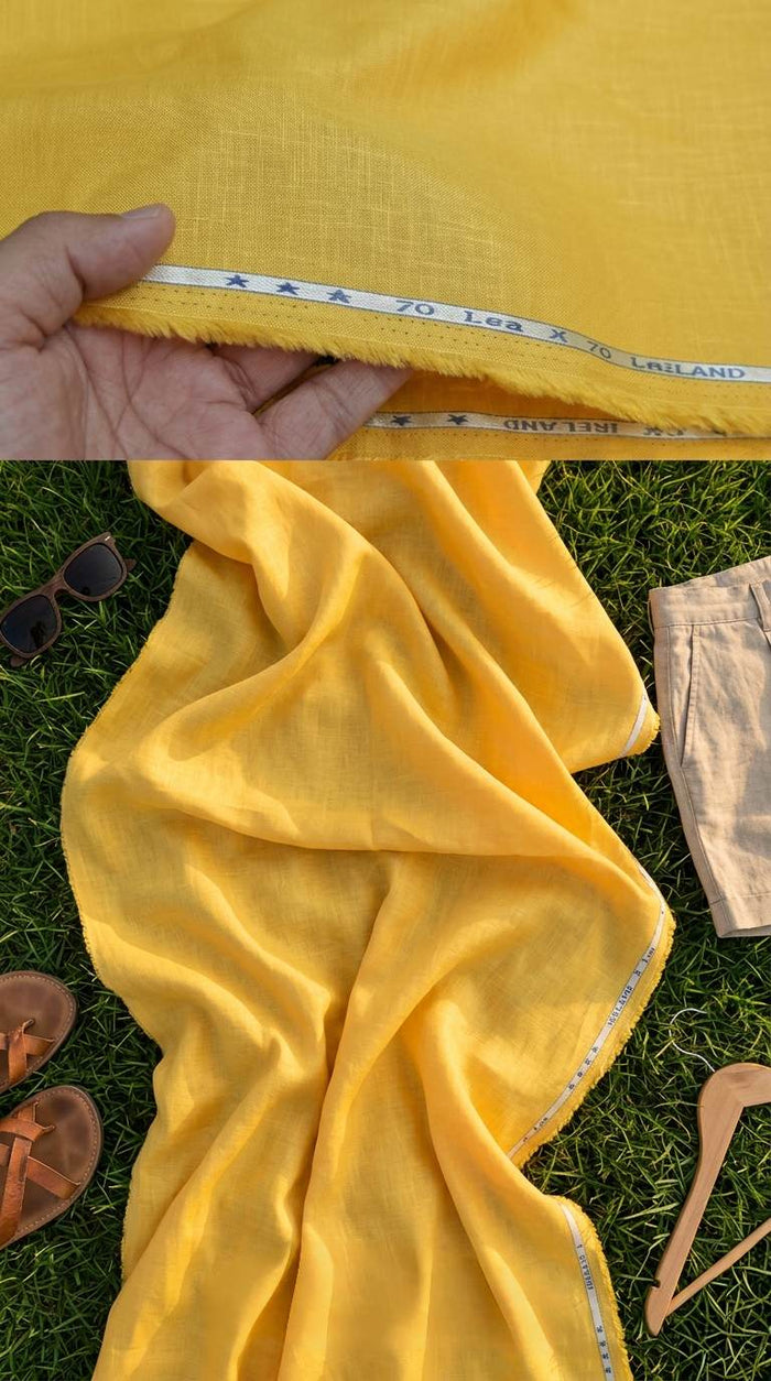 Yellow 100% Pure Cotton Linen Fabric (70 lea)