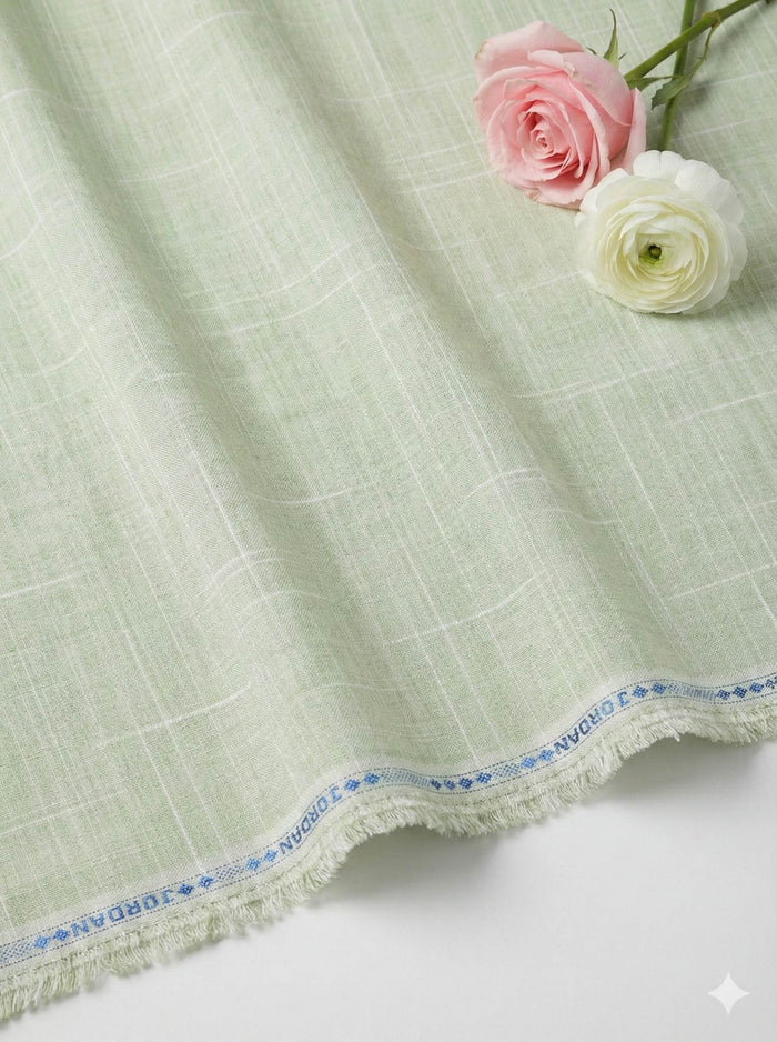 Mint Green & White Dual Color Cotton Linen Fabric (60 lea)
