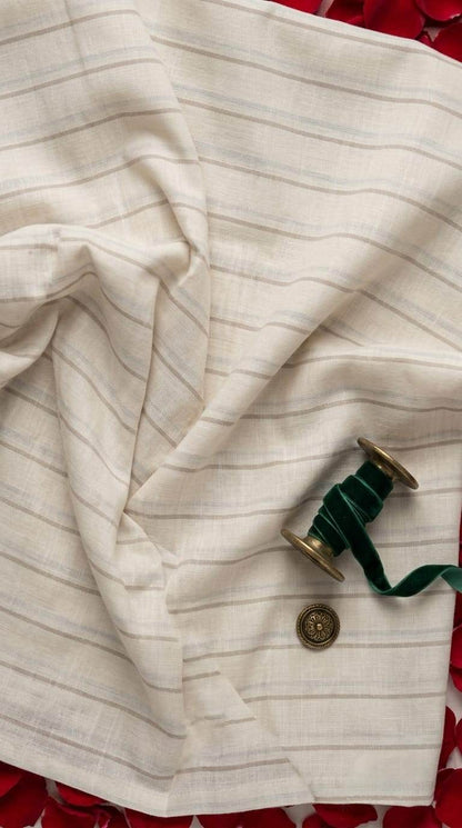 Off-White & Earth-Tone Striped Cotton-Linen 60 Lea Fabric