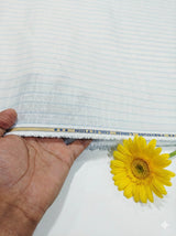 Premium White Cotton Linen Fabric with Blue Horizontal Lines (60 lea)