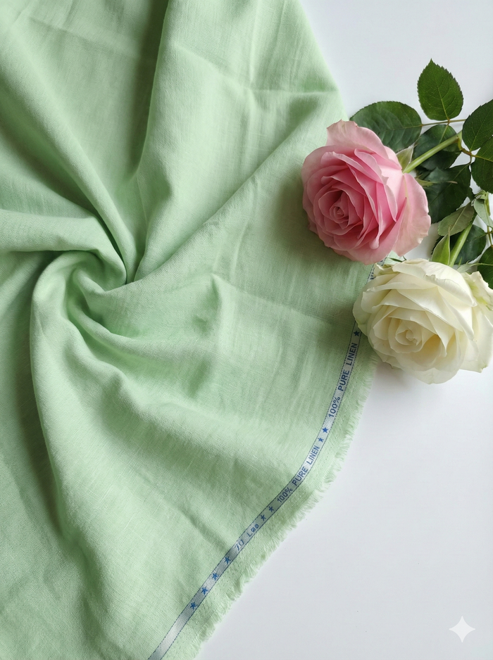 Pista Green 100% Pure Cotton Linen Fabric (70 lea)