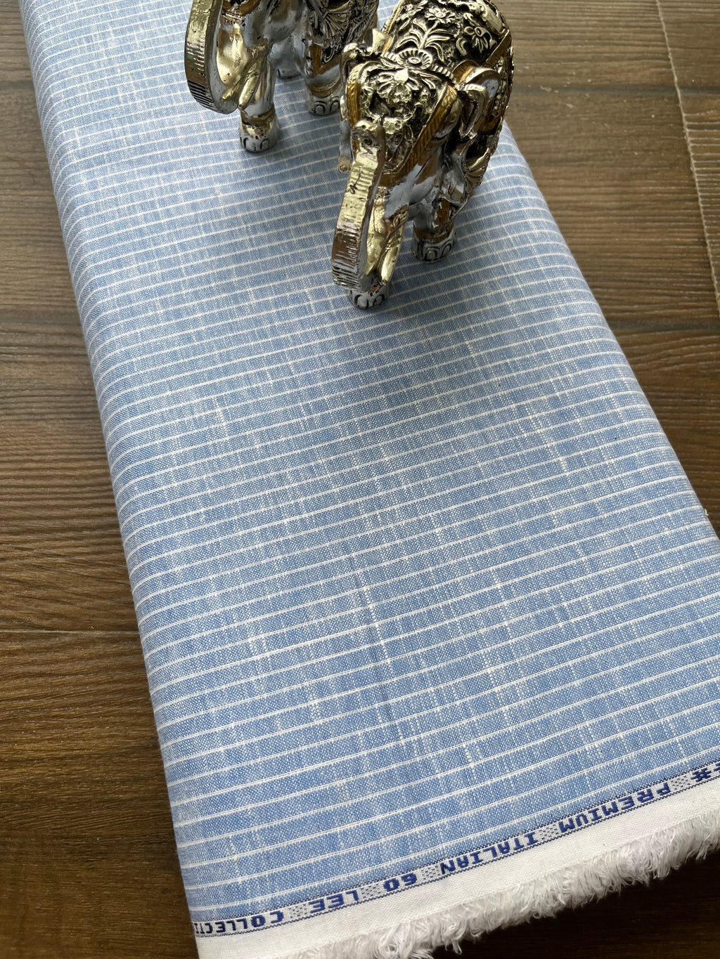 Blue White Stripes Premium 60 lea Italian Cotton Linen Fabric