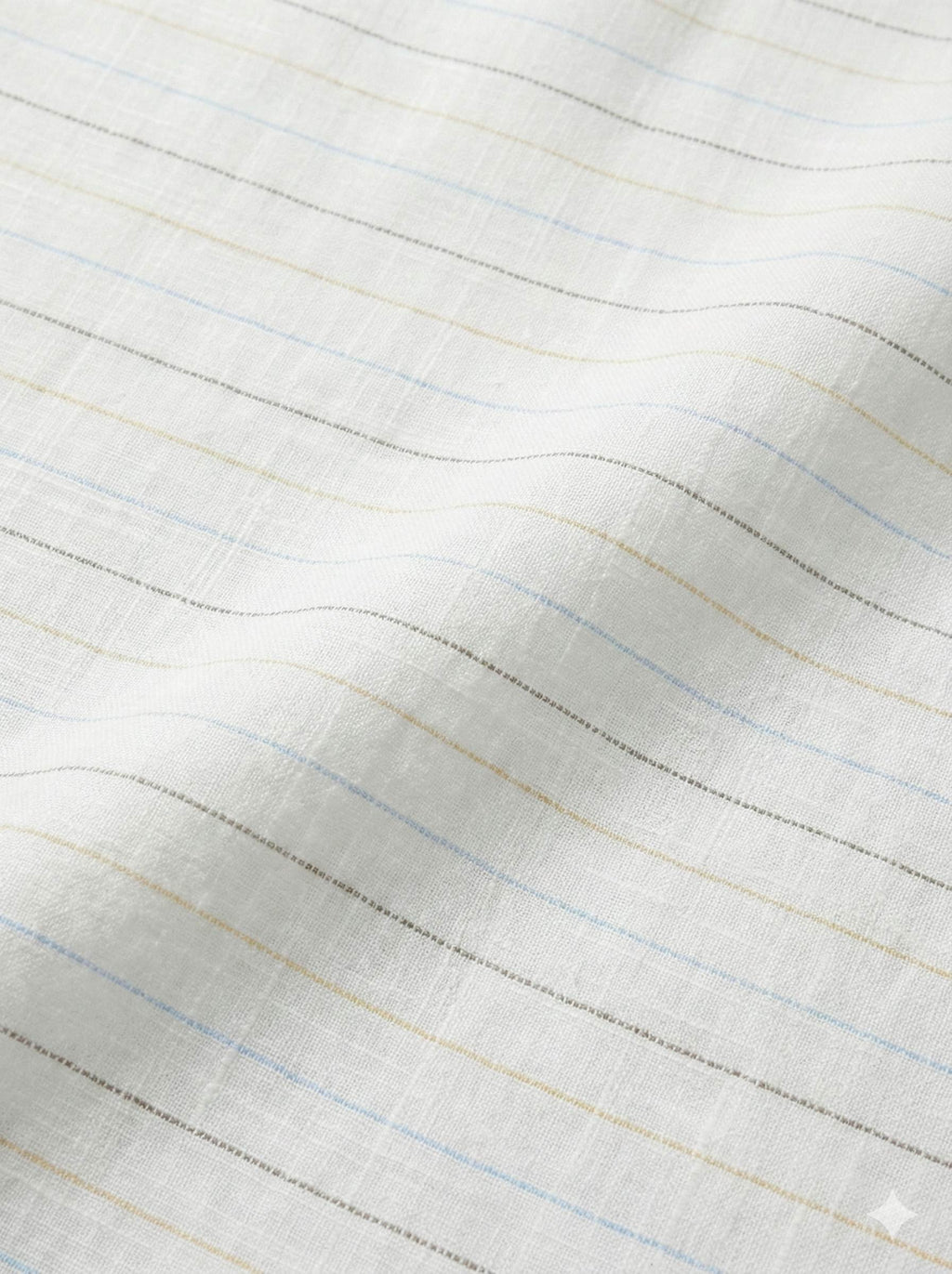 Off white Cotton Linen Fabric with Sky Blue, Mustard Yellow & Brown Horizontal Lines (60 lea)