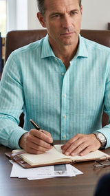 Seafoam Green with Blue and cream stripes 100% Pure Linen (No cotton)
