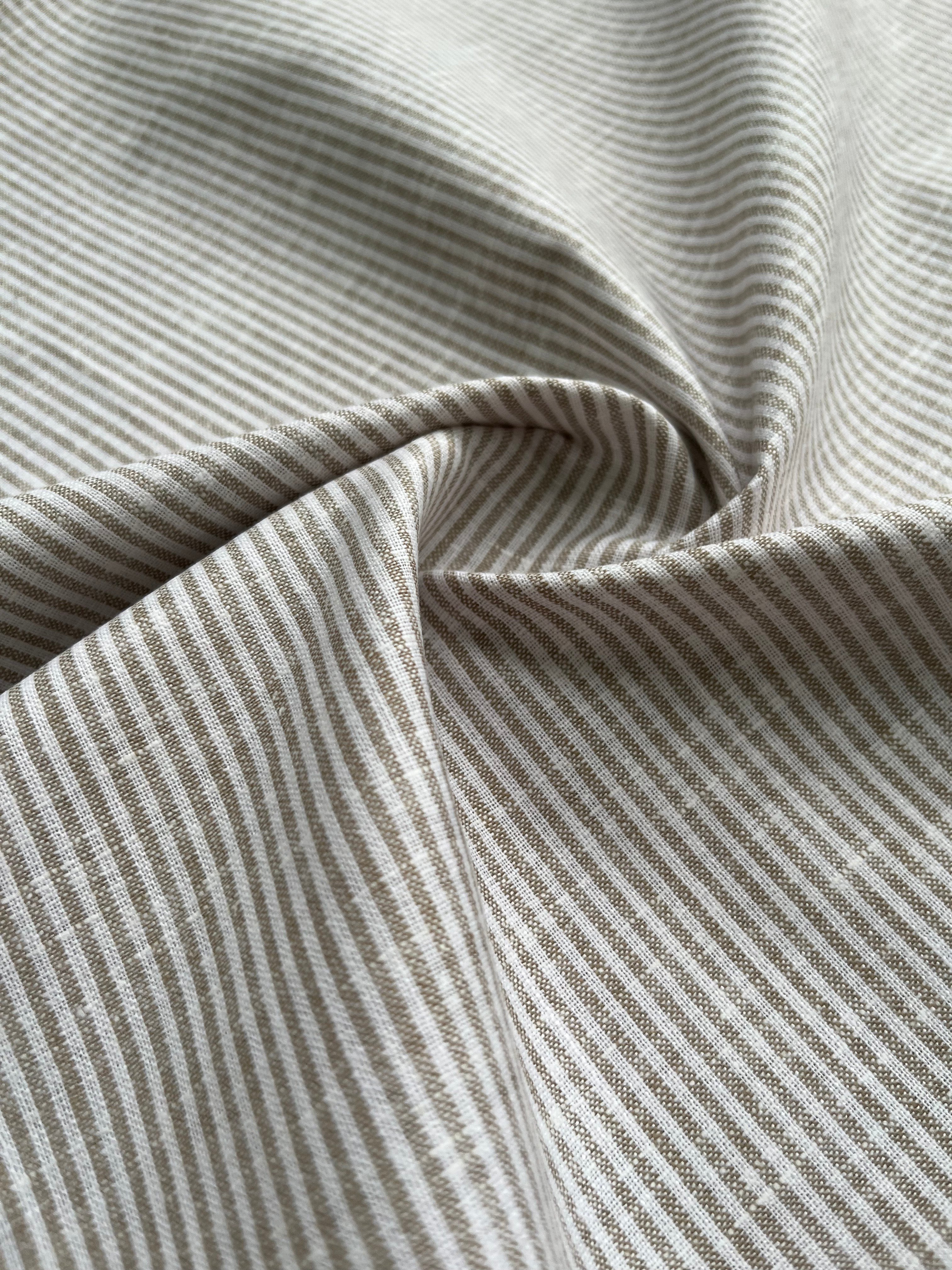 Beige White Stripes Premium 60 lea Italian Cotton Linen Fabric