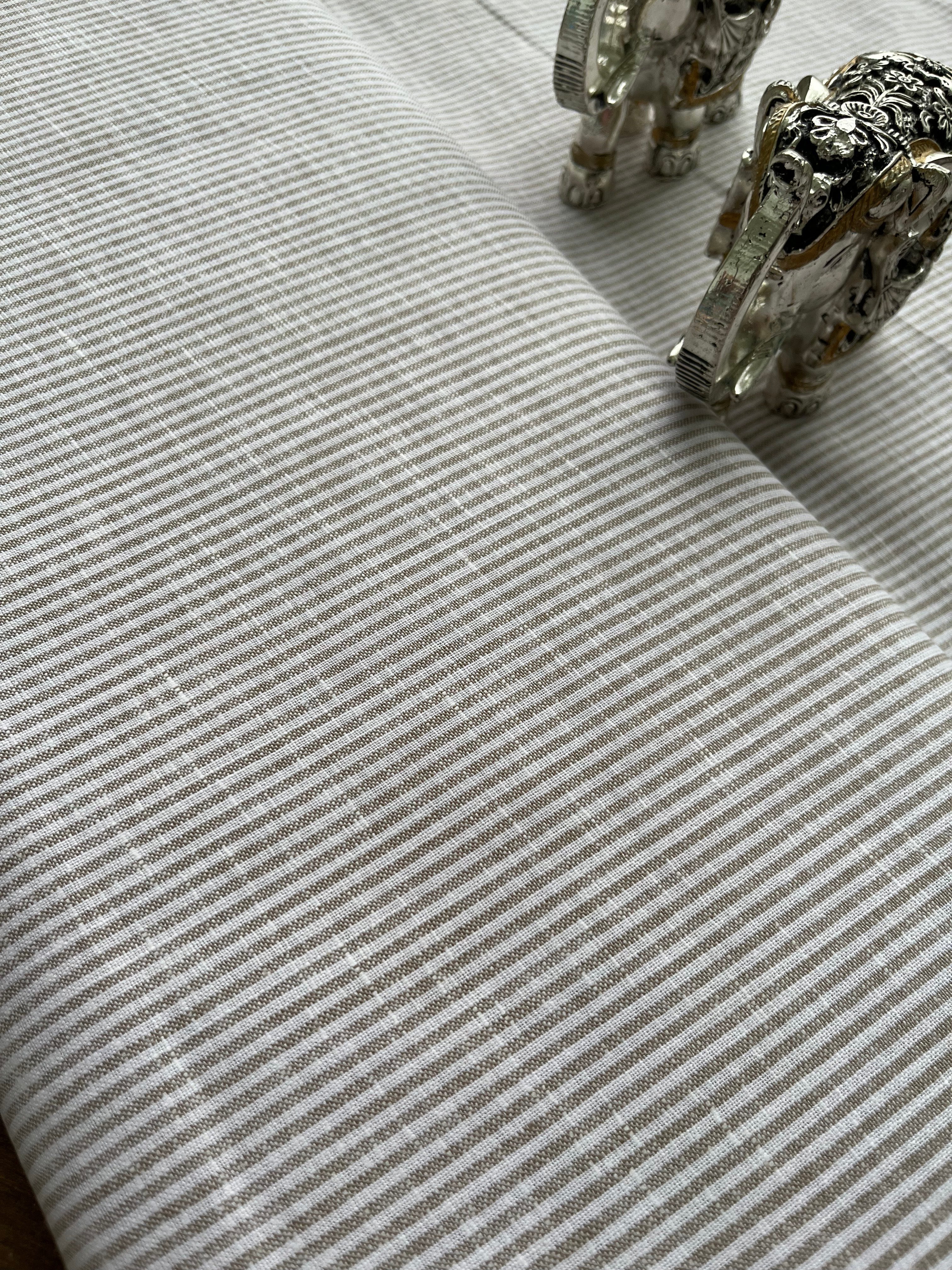 Beige White Stripes Premium 60 lea Italian Cotton Linen Fabric