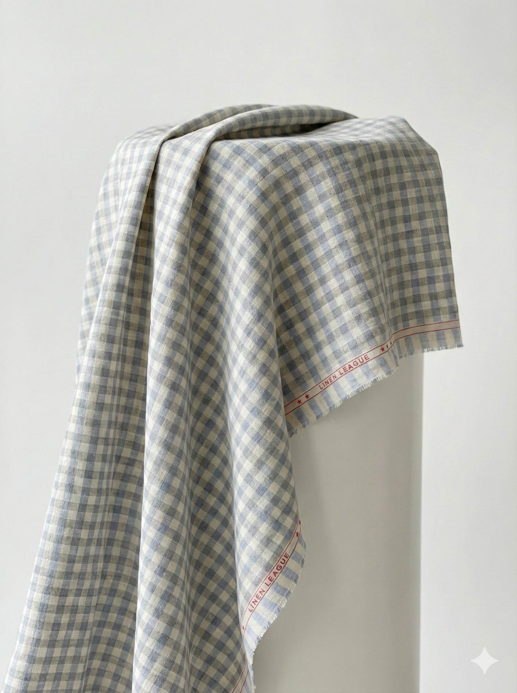 Blue, White & Grey Checks 100% Pure linen Fabric 60 Lea (0% Cotton)