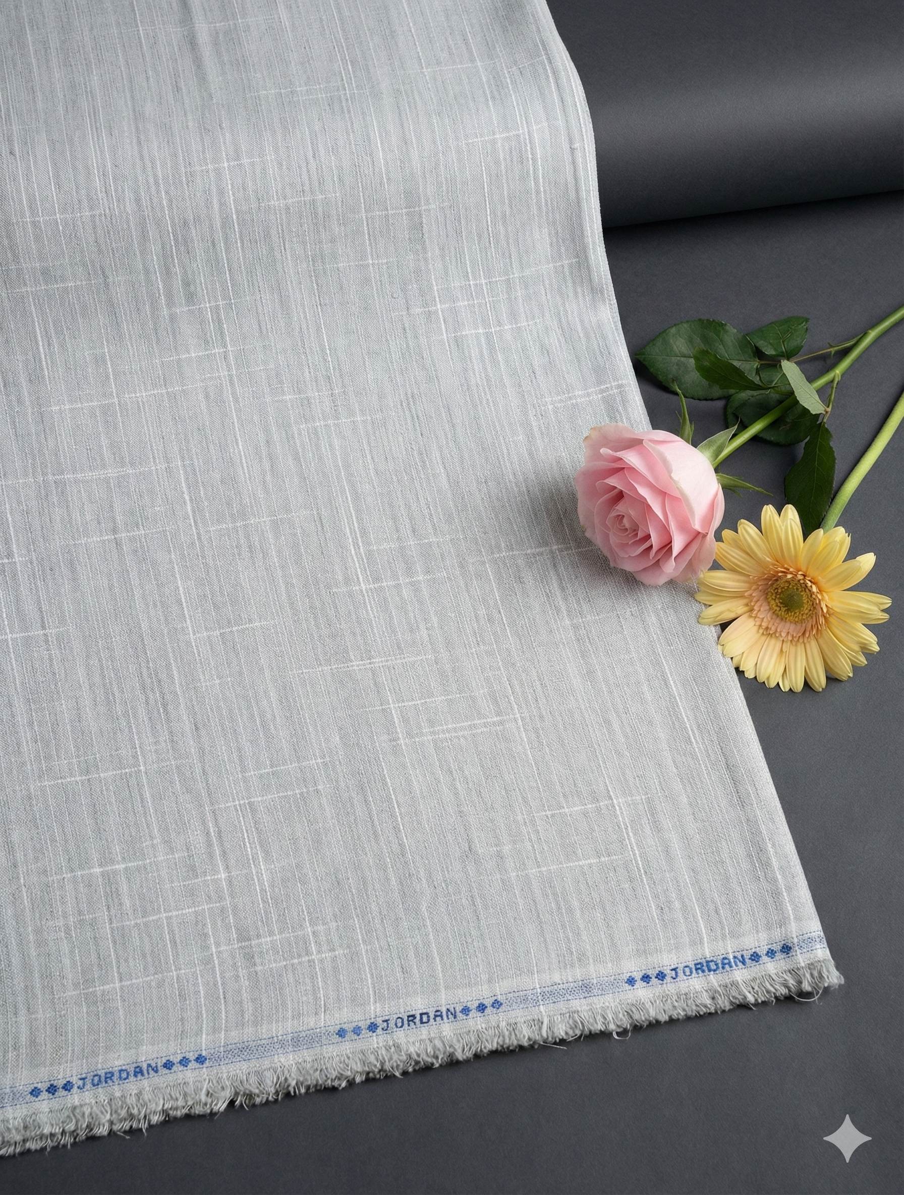 Ice Grey & White Dual Color Cotton Linen Fabric (60 lea)