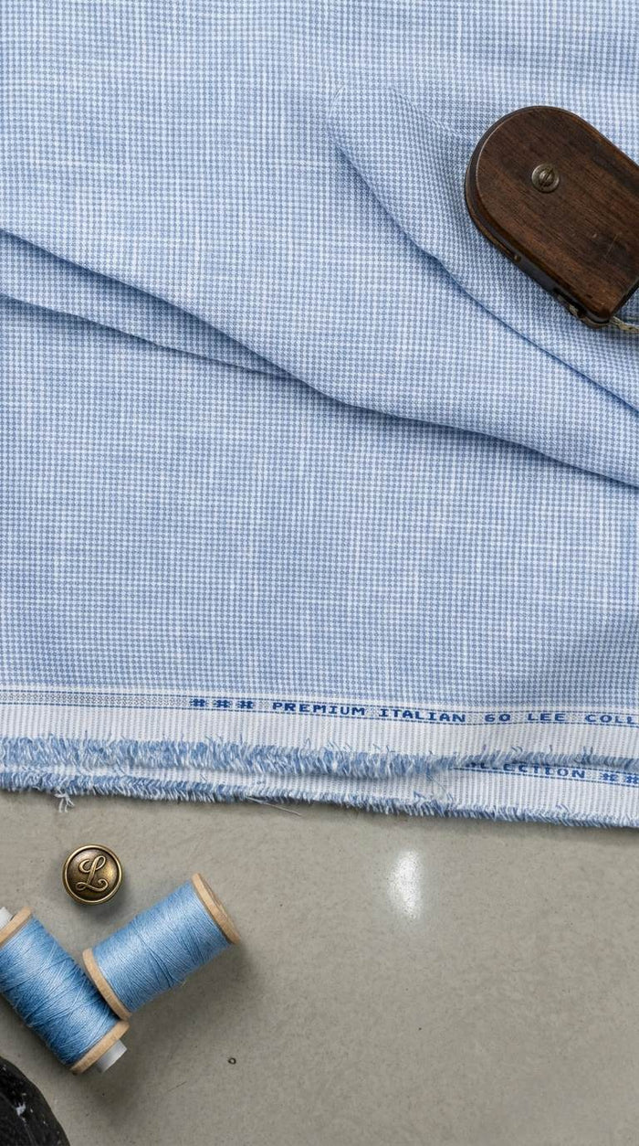 Blue and White Checks Pure Cotton Linen Fabric (60 Lea)