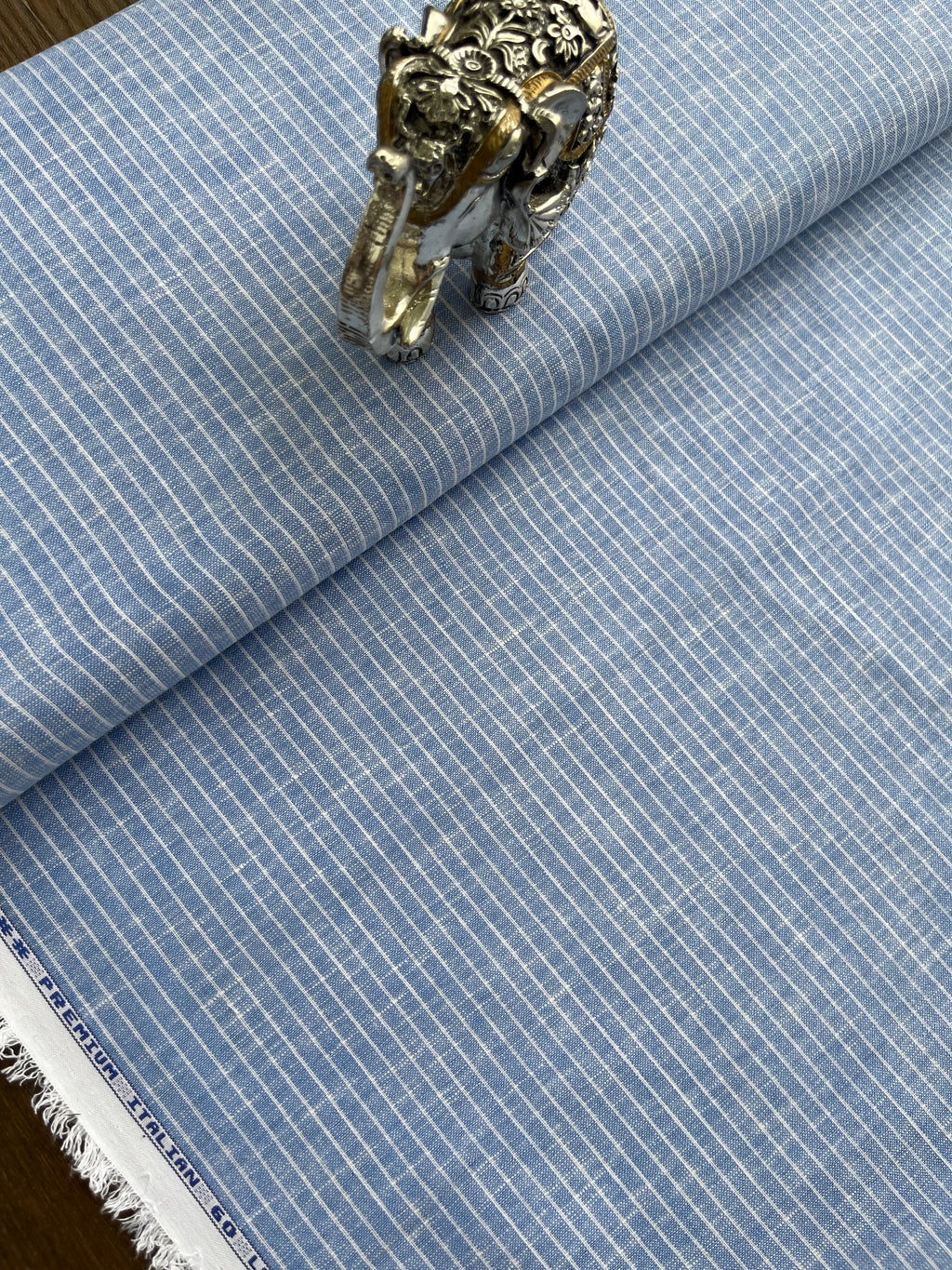 Blue White Stripes Premium 60 lea Italian Cotton Linen Fabric