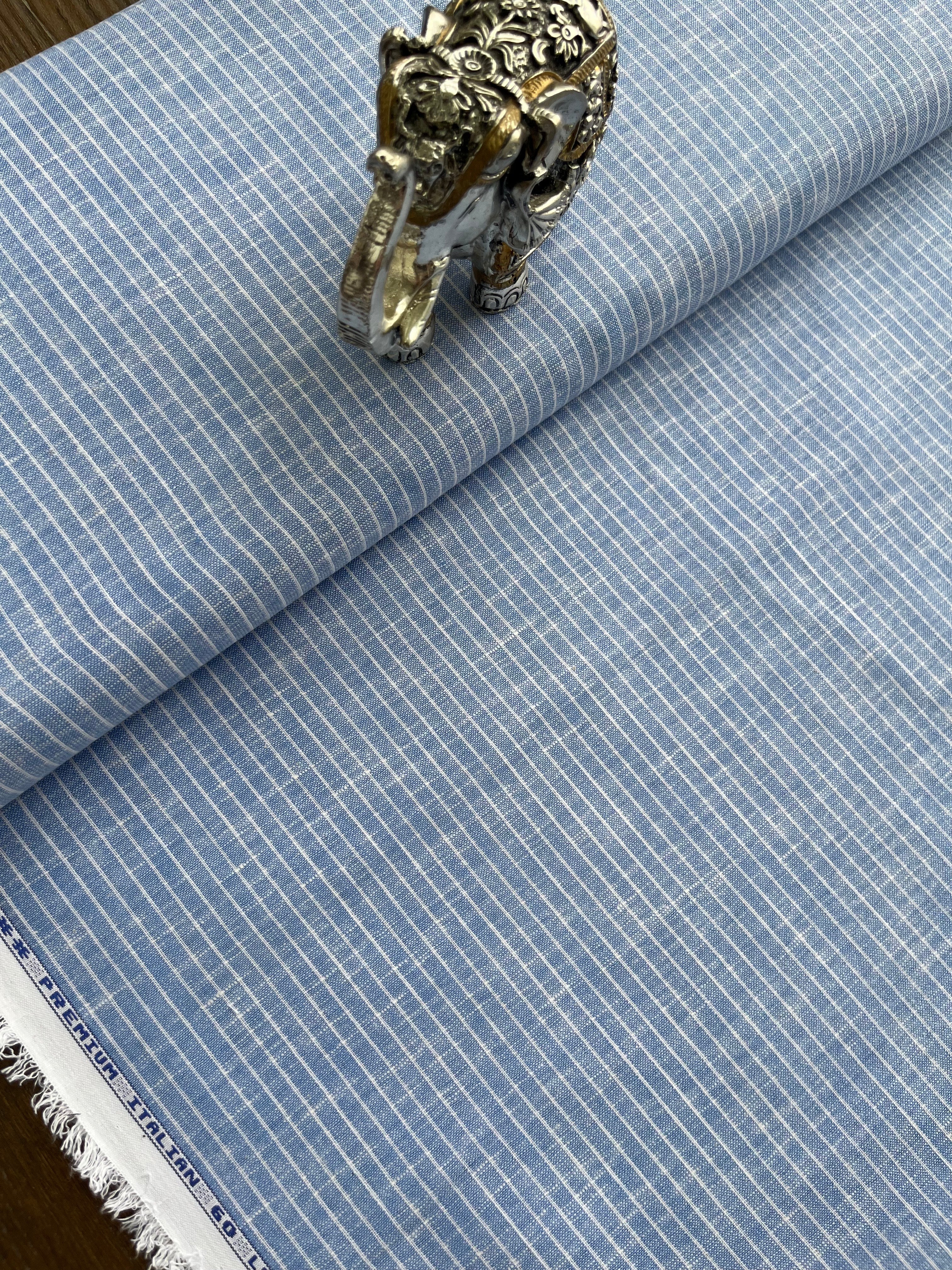 Blue White Stripes Premium 60 lea Italian Cotton Linen Fabric