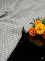 Grey with Thin White Horizontal Lines Premium Cotton Linen Fabric (60 lea)