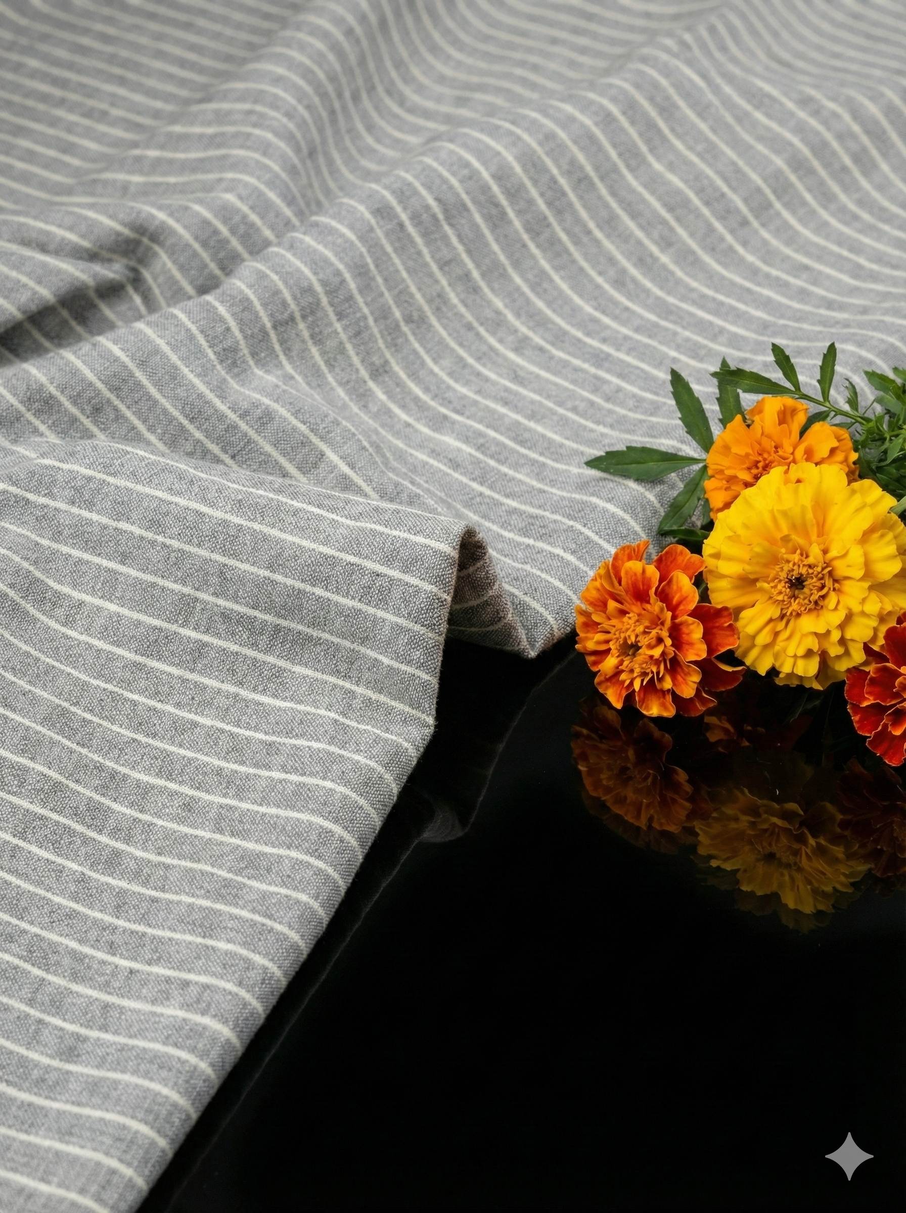 Grey with Thin White Horizontal Lines Premium Cotton Linen Fabric (60 lea)