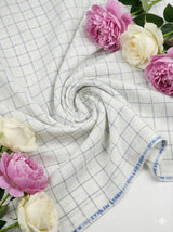 Off white Cotton Linen Fabric with Blue & Black Checks (60 lea)