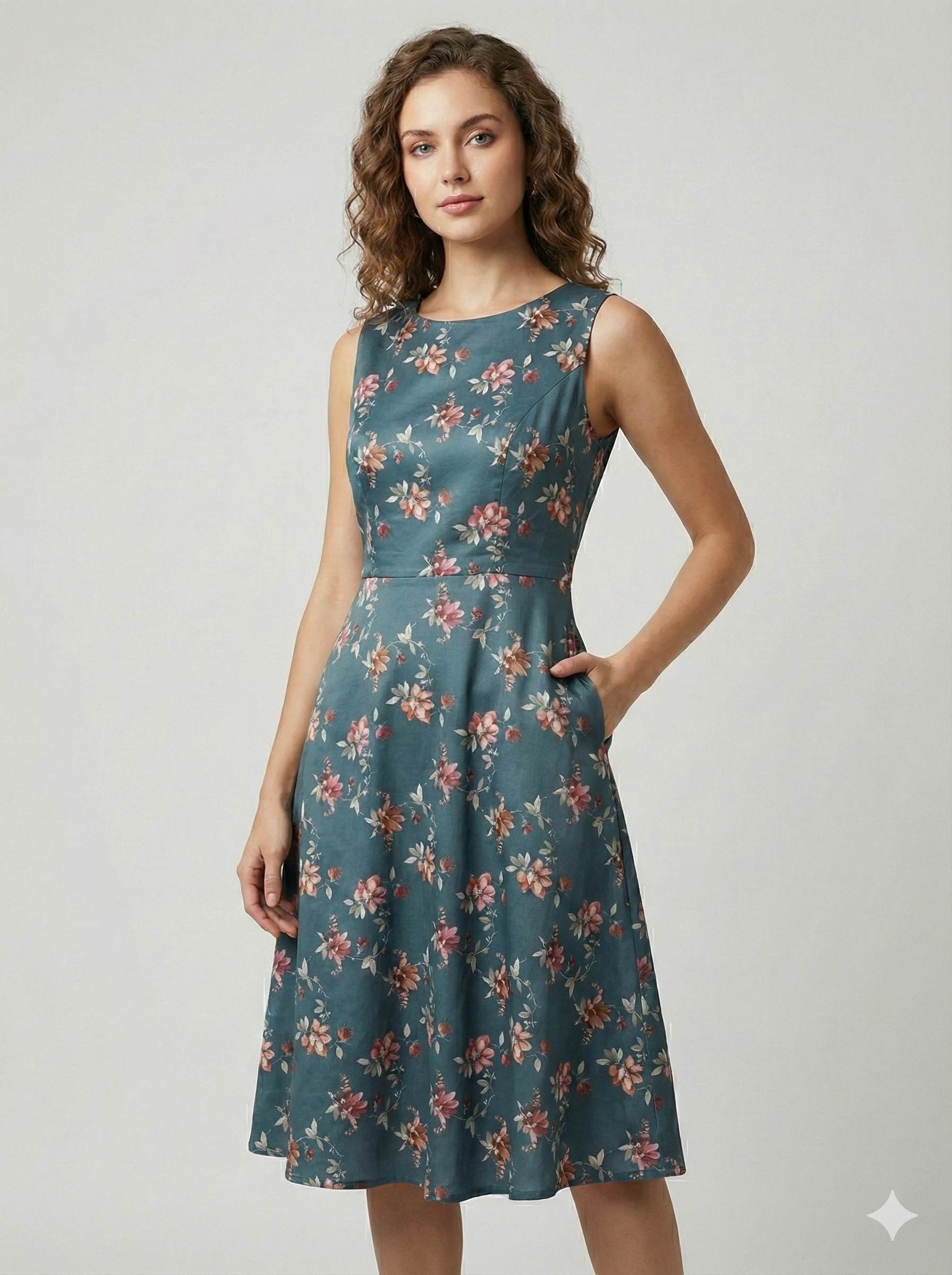 Dark blue Glossy Floral print Pure cotton Fabric