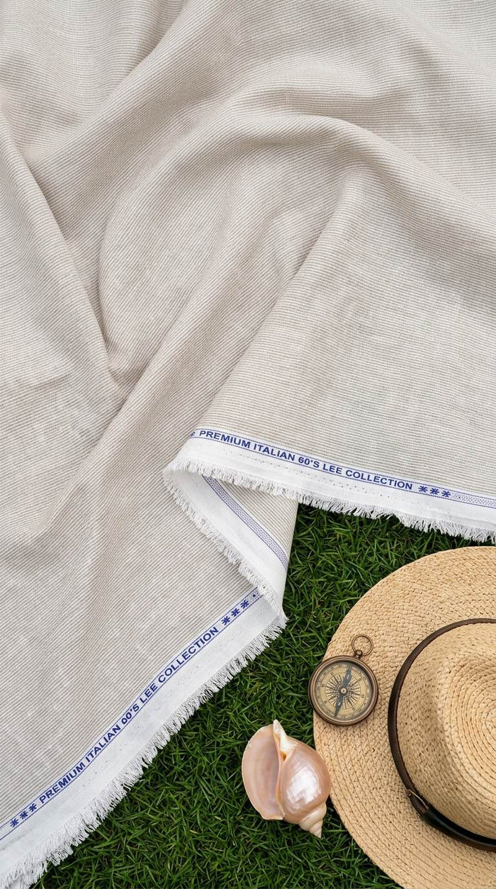 Khakee beige with white pinstripe Premium Cotton Linen Fabric