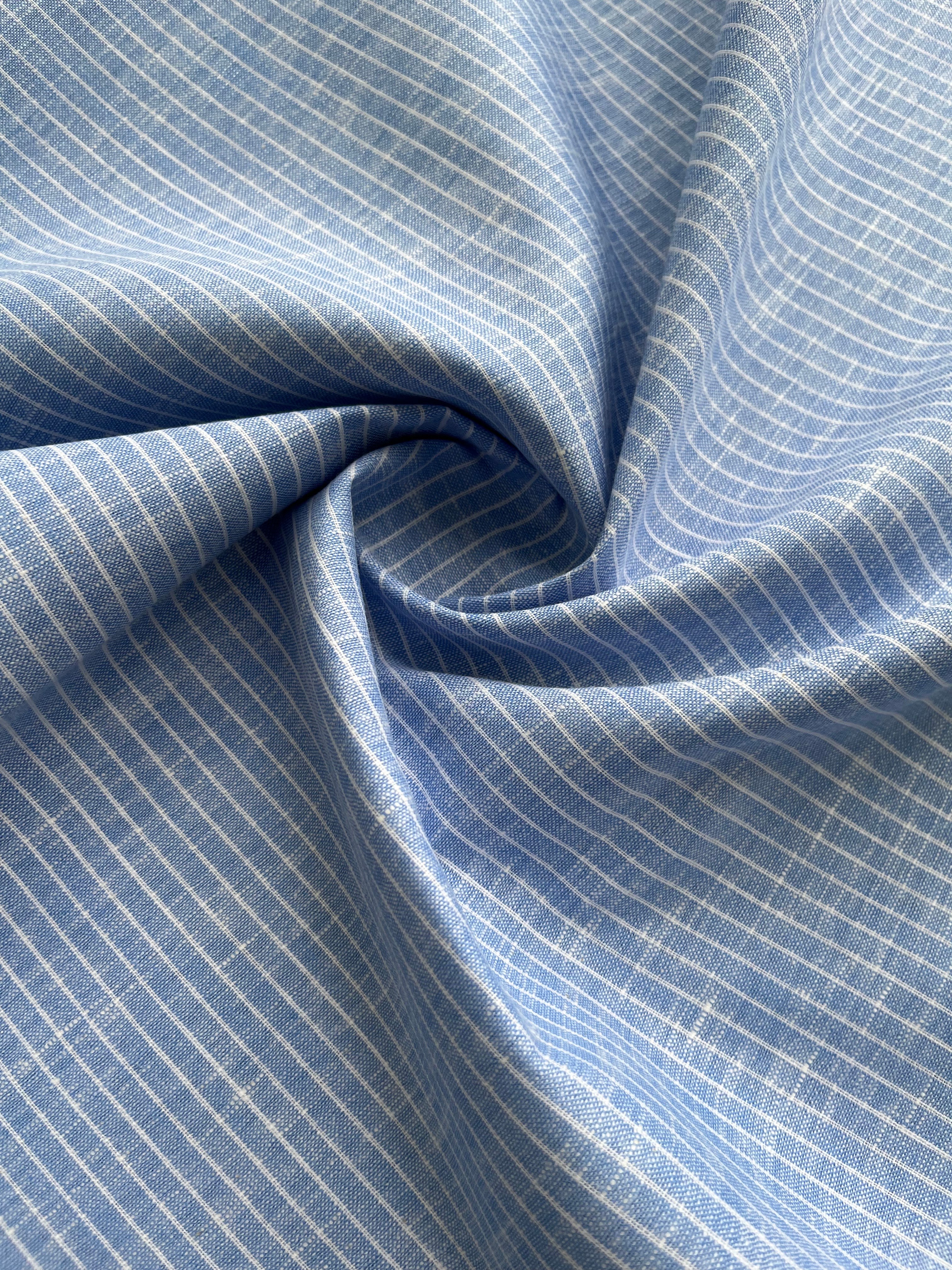 Blue White Stripes Premium 60 lea Italian Cotton Linen Fabric