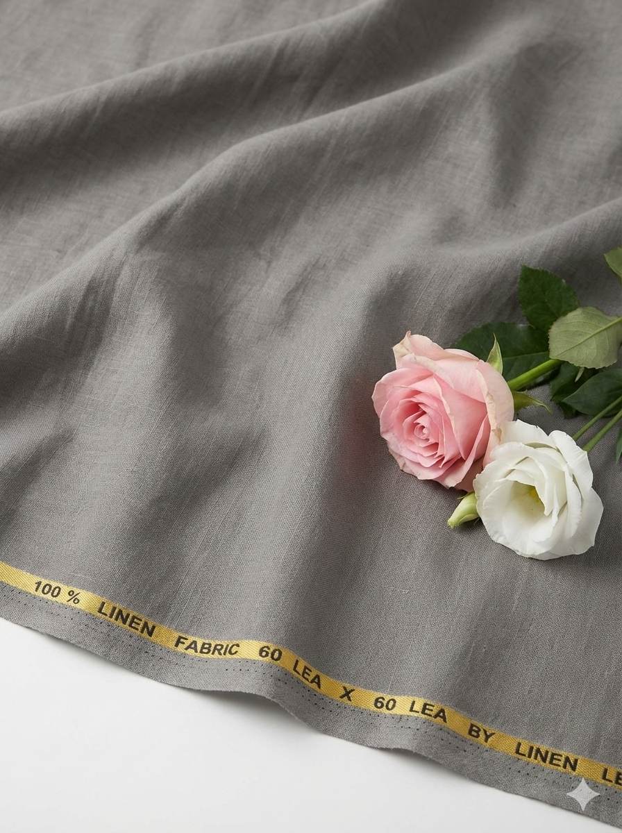 Grey 100% Pure Natural Linen Fabric (0% Cotton)