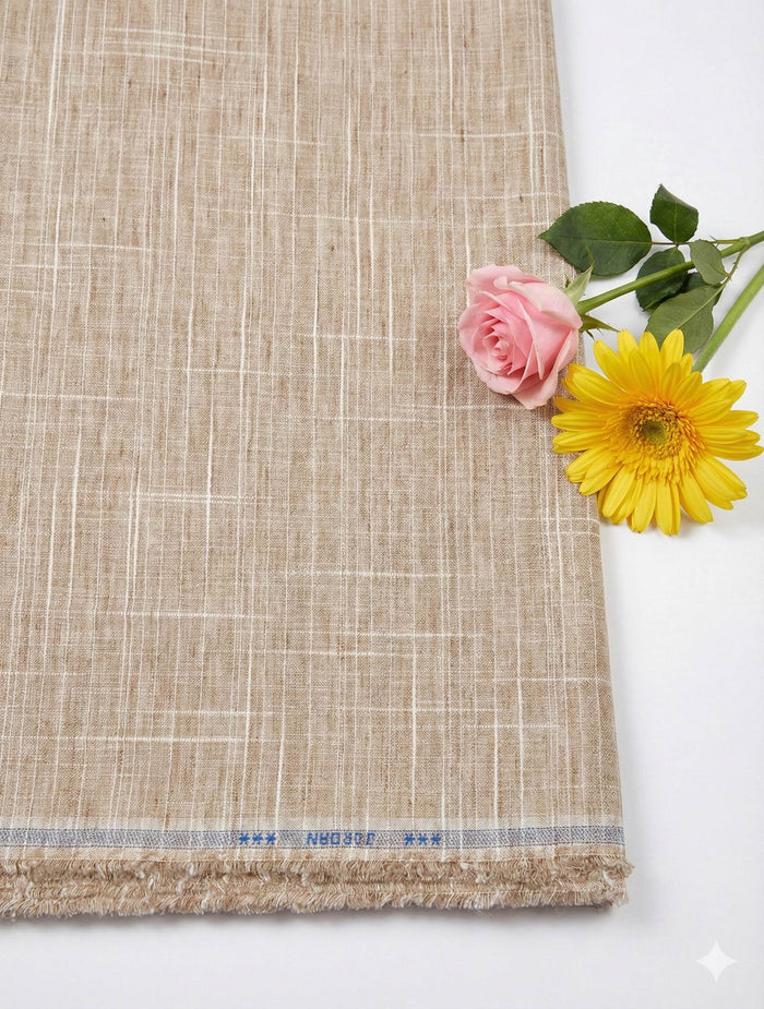 Beige & White Dual Color Cotton Linen Fabric (60 lea)