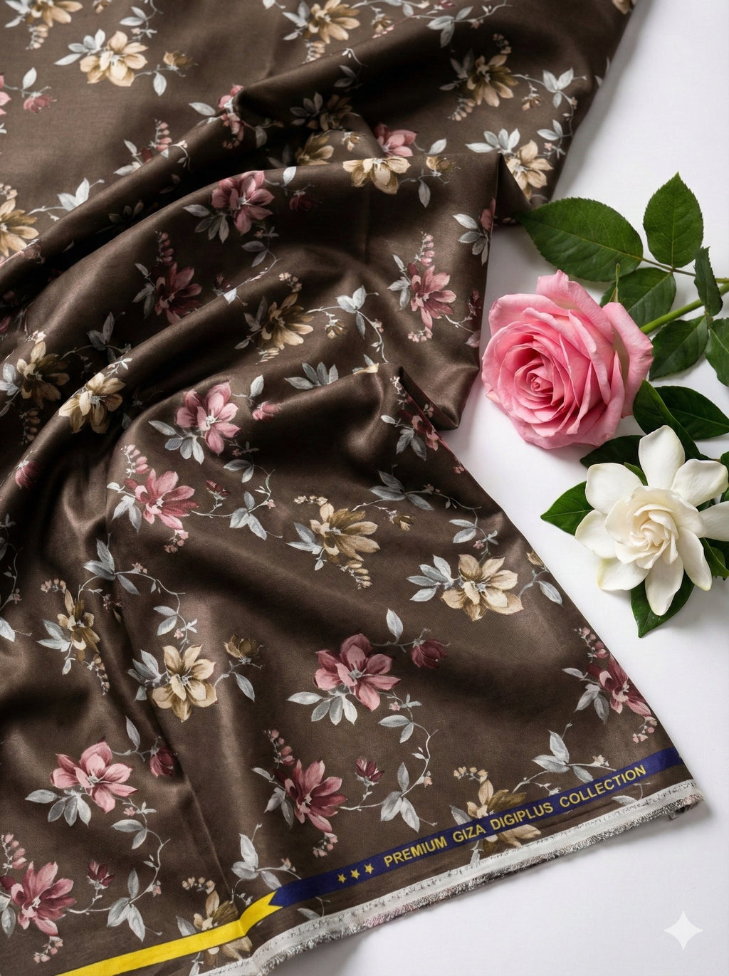 Brown Glossy Digital print Pure cotton Fabric