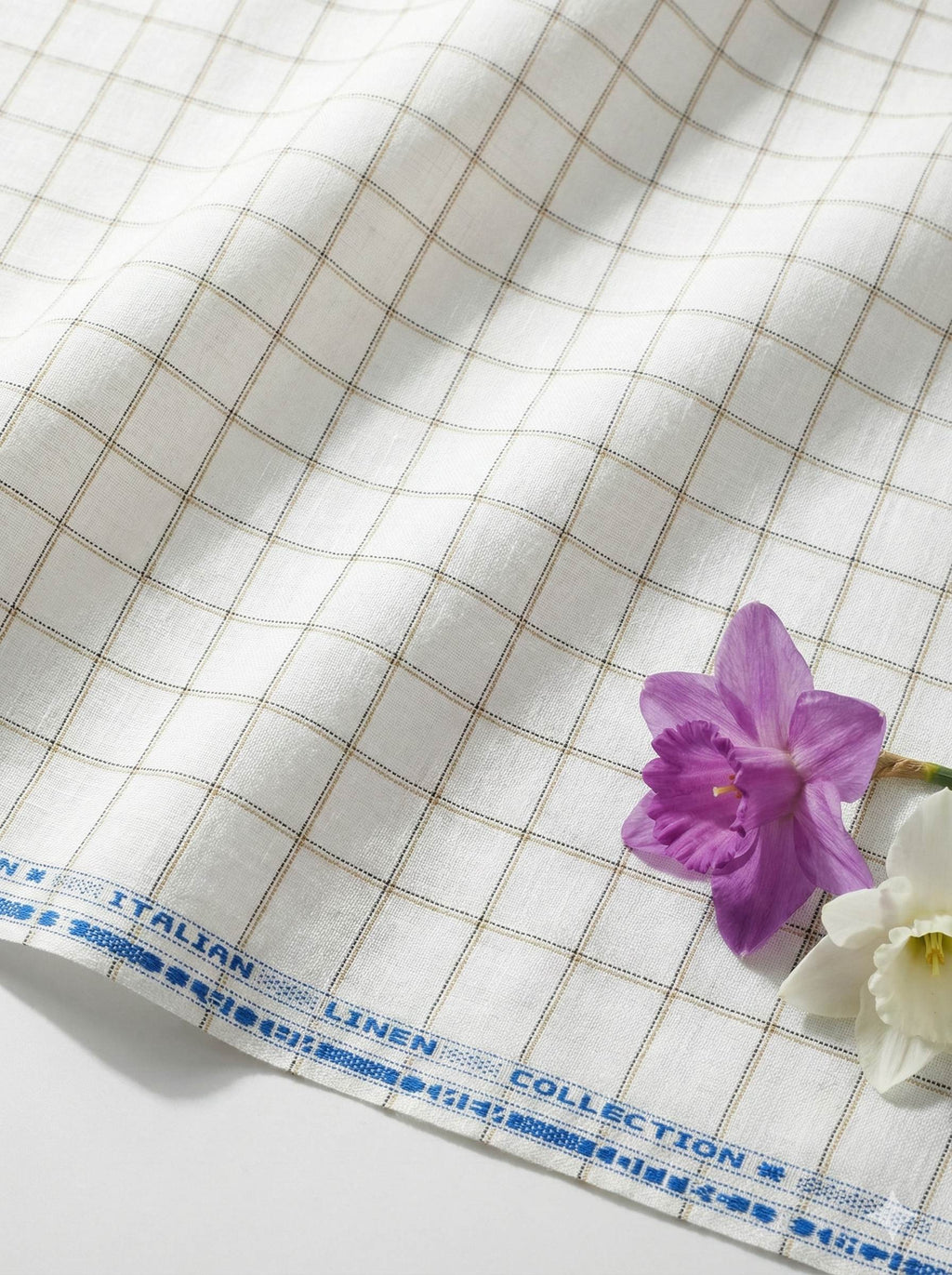 Off white Cotton Linen Fabric with Mustard & Black Checks (60 lea)