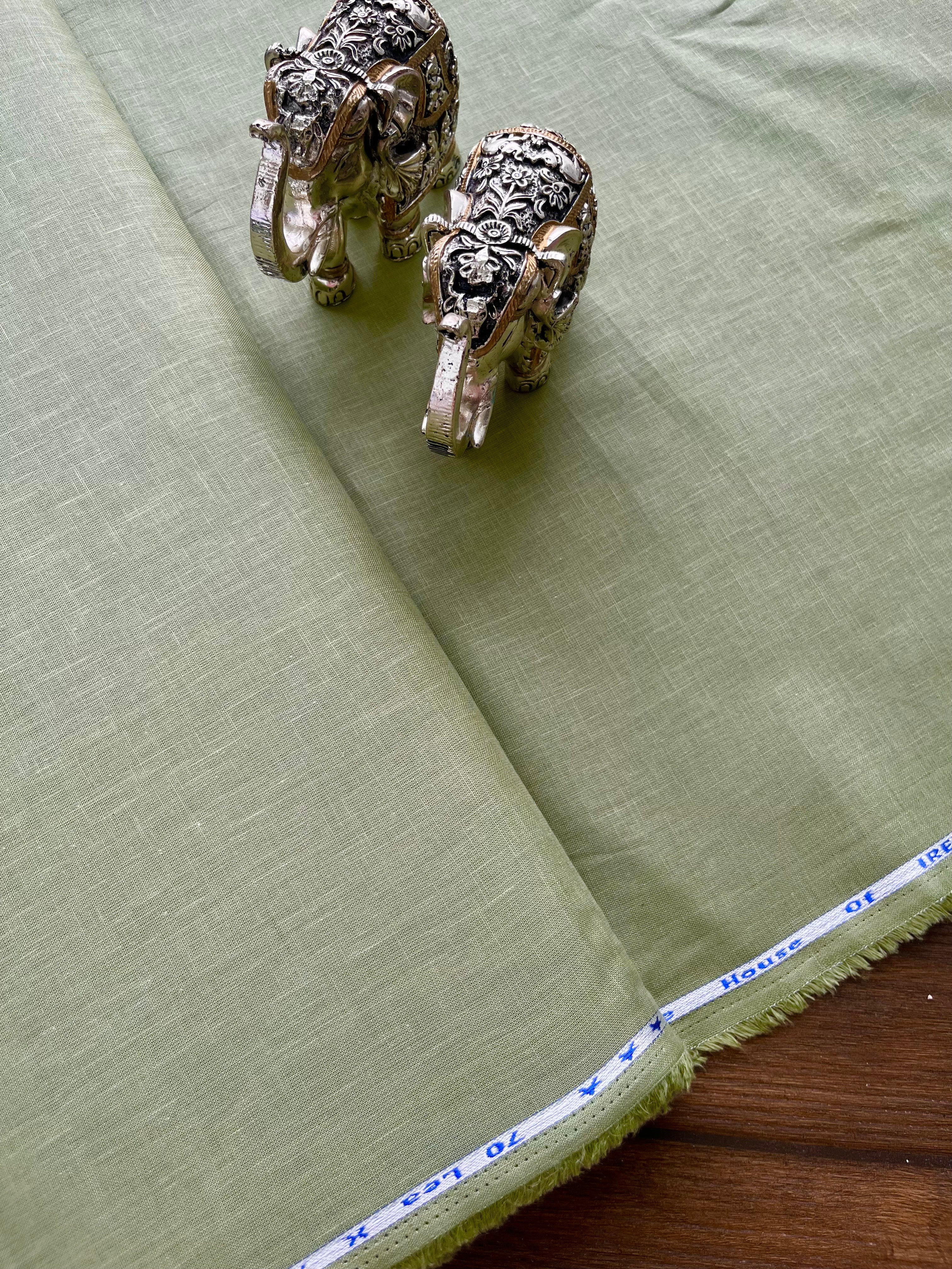 Olive Green 100% Pure Linen Fabric (70 lea)